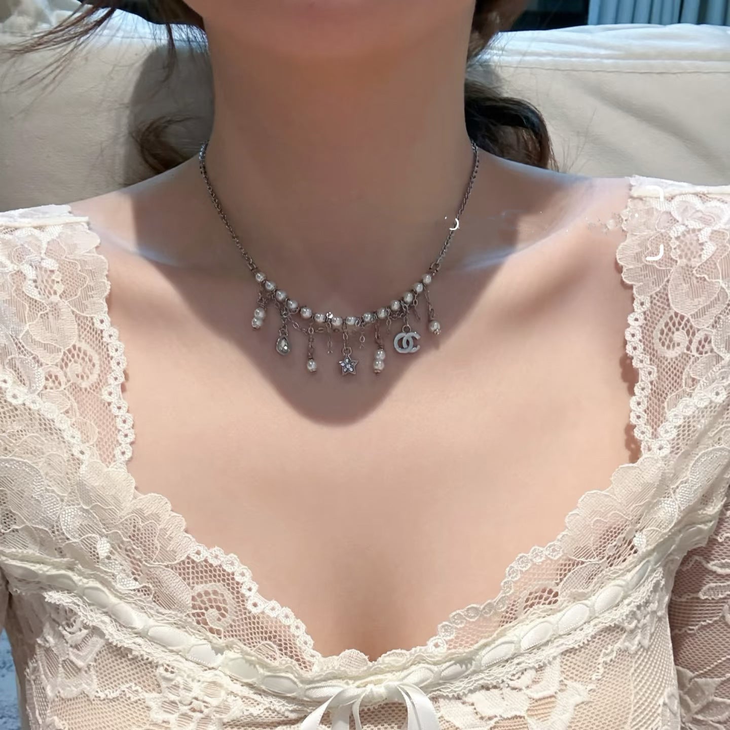 Elegant Gold Plated Brass Letter Star Pearl Pendant Necklace for Women