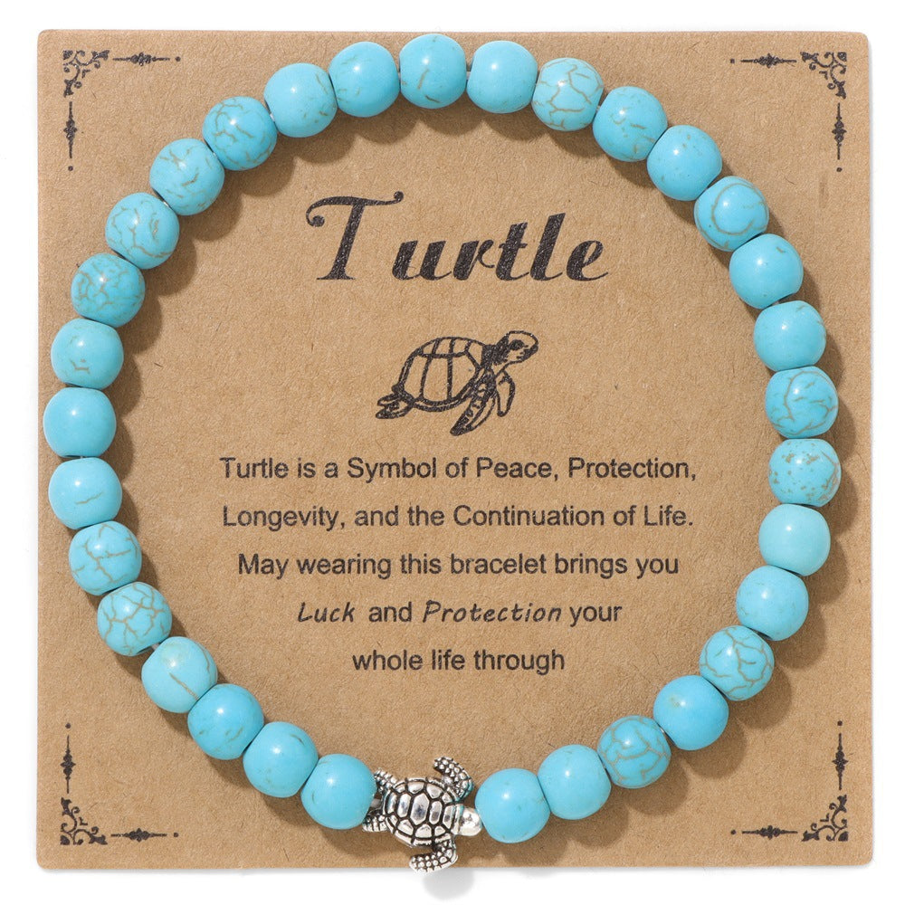 Vintage Minimalist Animal Stone Beaded Bracelet Unisex Sea Turtle Charm