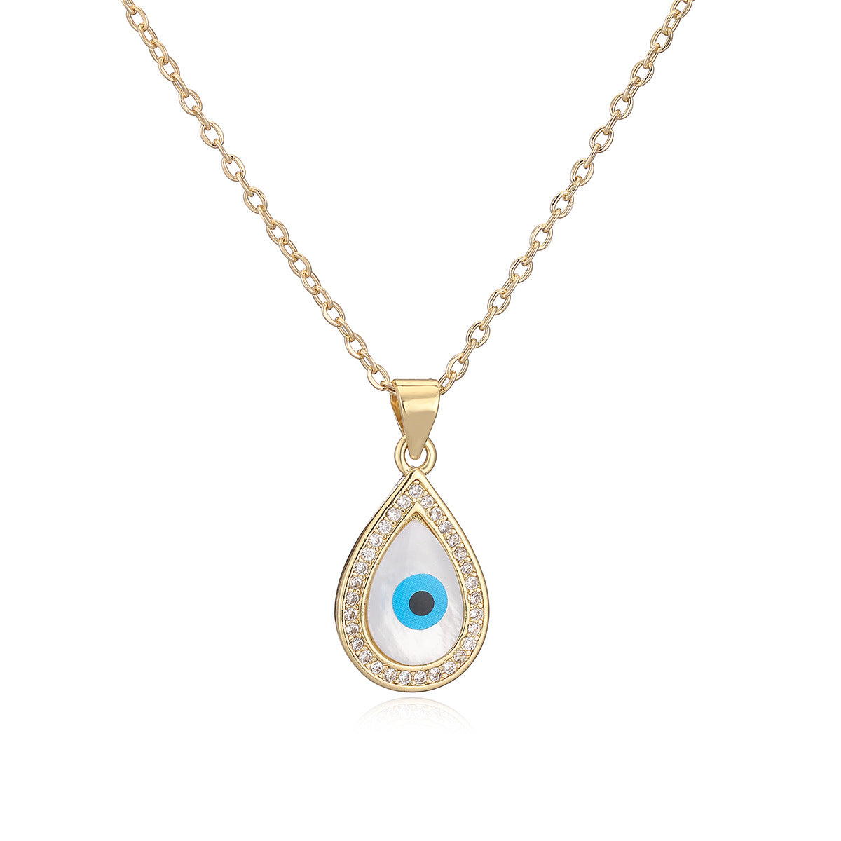 Minimalist Geometric Evil Eye Cubic Zirconia Gold Plated Brass Pendant Necklace