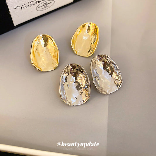 Pendientes Minimalistas de Metal con Geometría Irregular y Postes de Plata 925 para Mujer