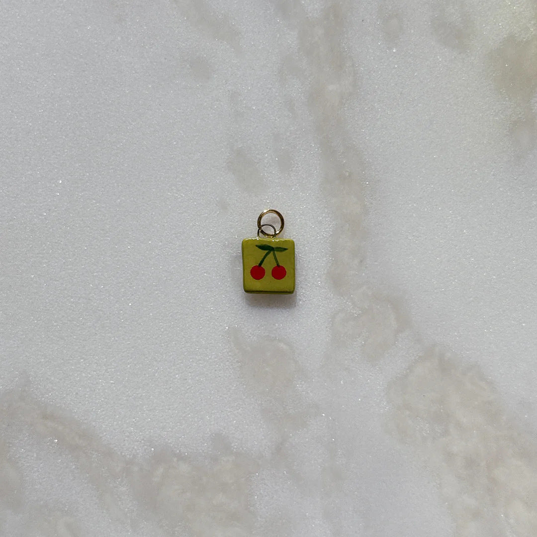 Casual Stainless Steel Geometric Flower Bow Drip Oil Plated Necklace with Cherry Strawberry Pattern