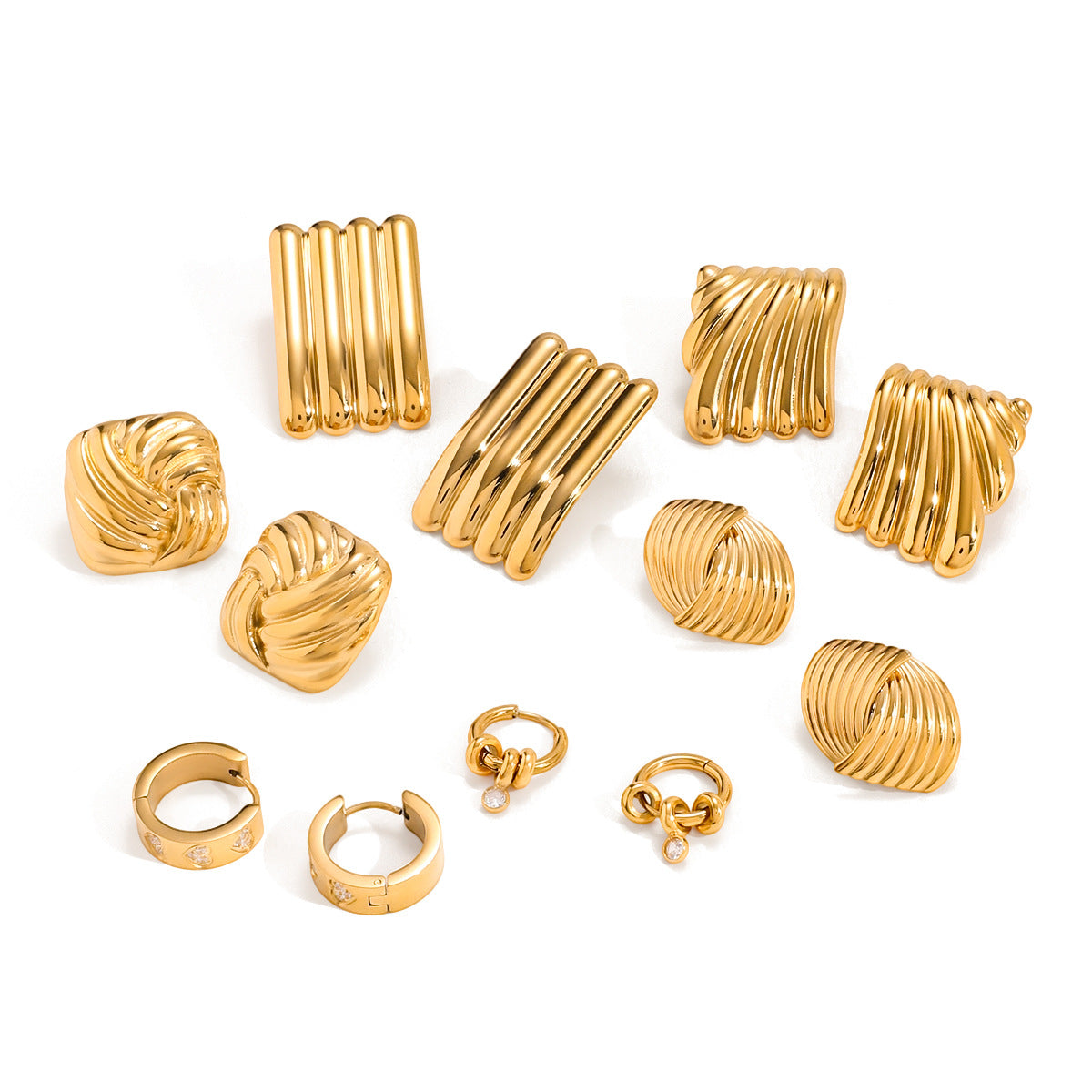 Orecchini a perno di lusso geometrici in acciaio inossidabile placcati oro 18K con zirconia cubica, gioielli alla moda da donna