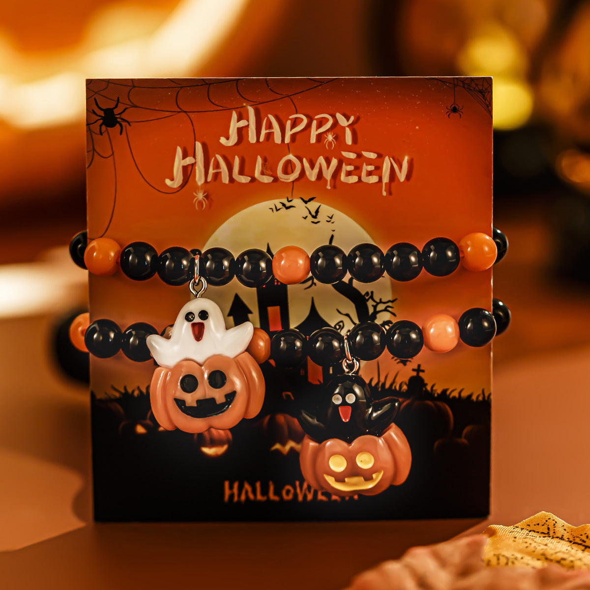 Halloween Pumpkin Ghost Witch Acrylic Resin Plated Bracelet for Women