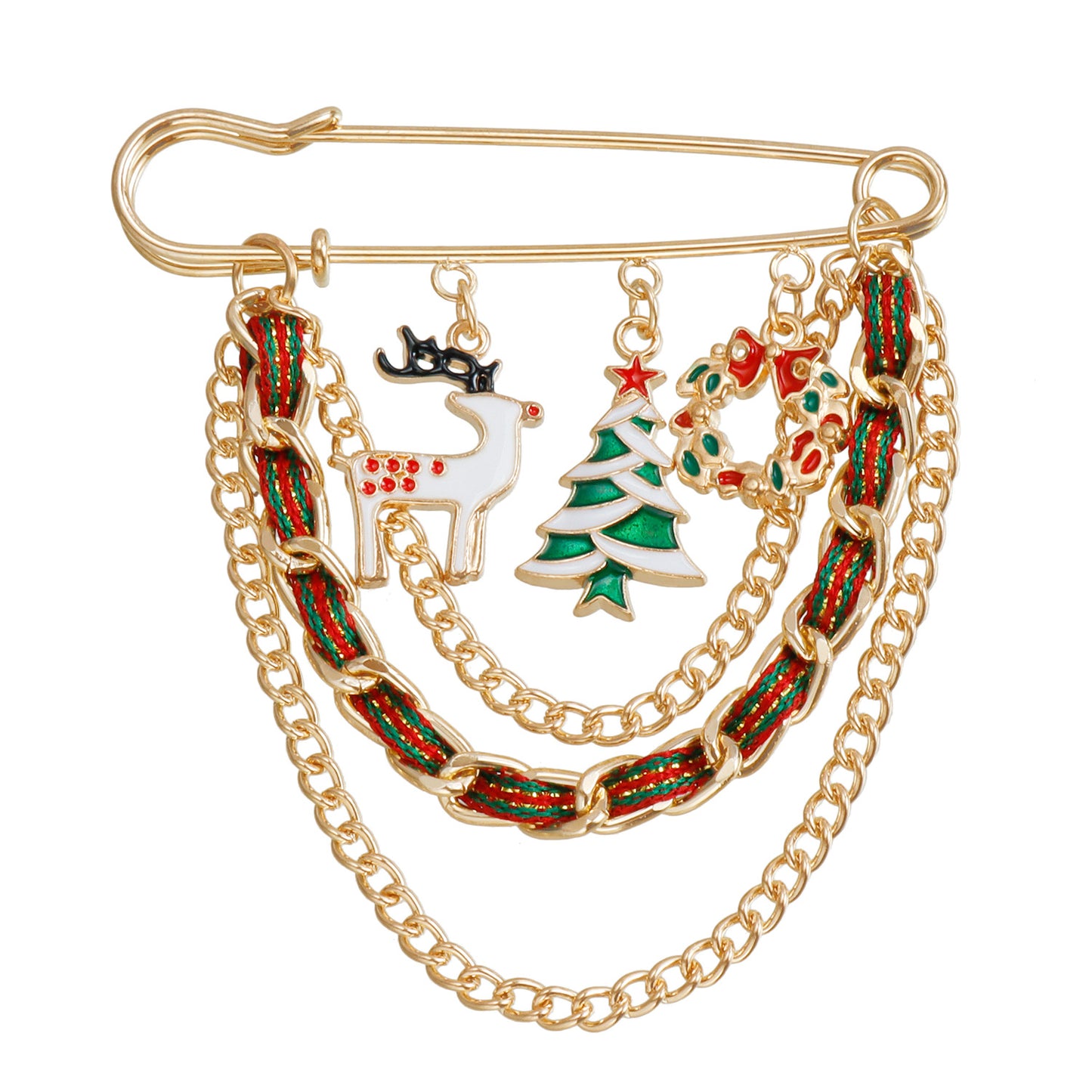 Creative Christmas Deer Brooch for Women Alloy Plated Cartoon Character Geometric Shape Festive Pin Accessory