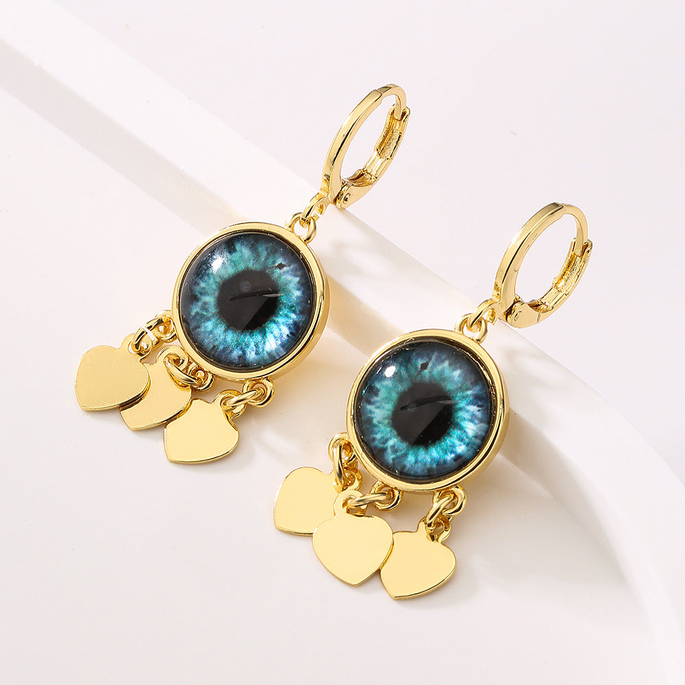 Minimalist Evil Eye Heart Pendant Earrings in Copper with Gold Plating for Women