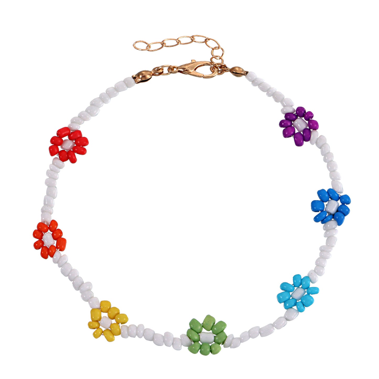 Floral Anklet for Women Handmade Beaded Colorful Flower Design Anklet Set for Beach Fashion