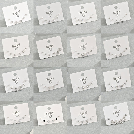 Orecchini a perno geometrici minimalisti in rame con intarsio di zirconi per donna, set di gioielli da orecchio versatili per tutti i giorni