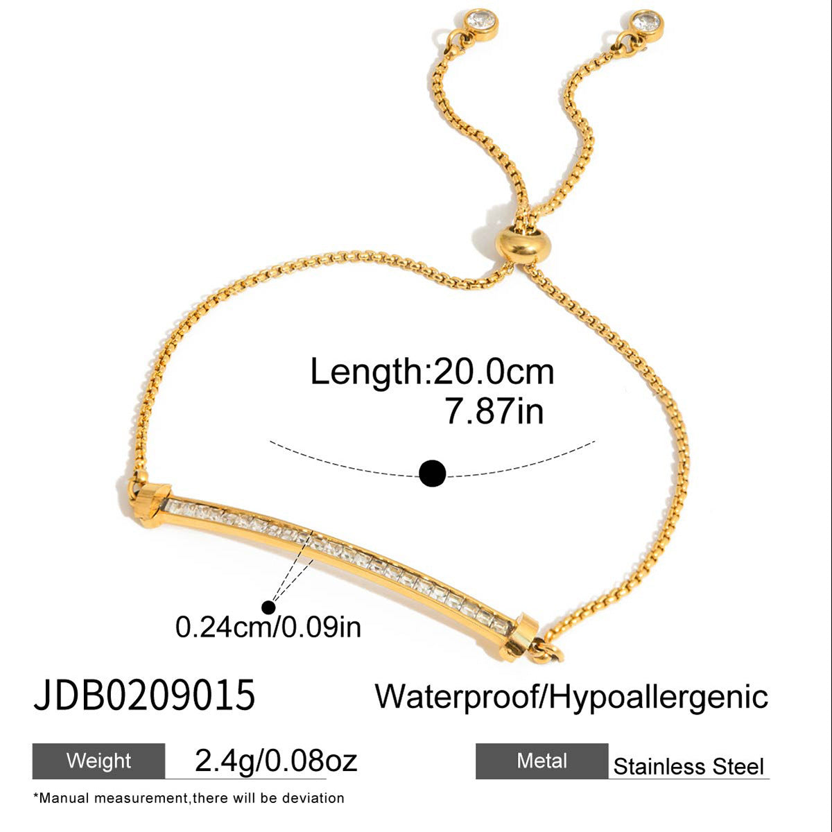 Minimalist Luxury Geometric Square Heart Stainless Steel Plated Bracelet for Women