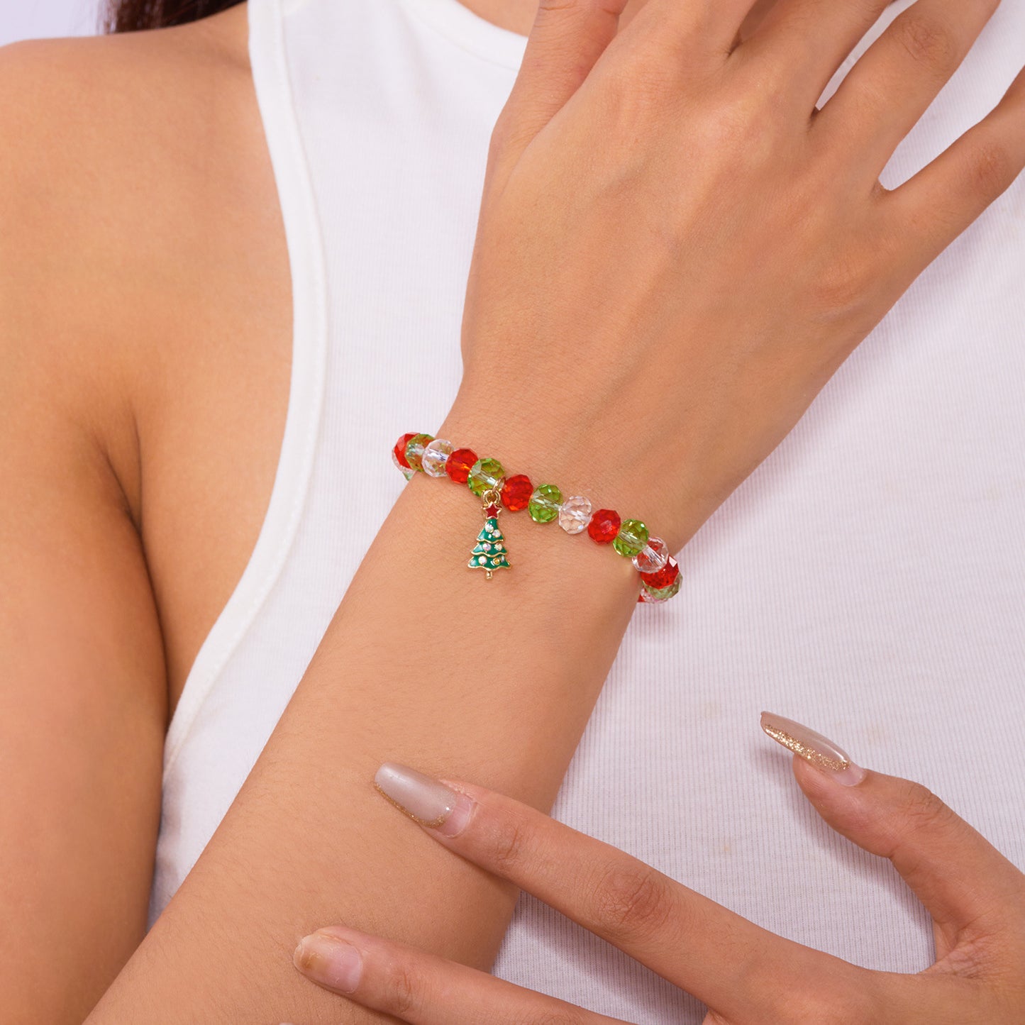 Handmade Christmas Bracelet with Alloy Beads and Crystal Accents Featuring Cartoon Character Design for Women