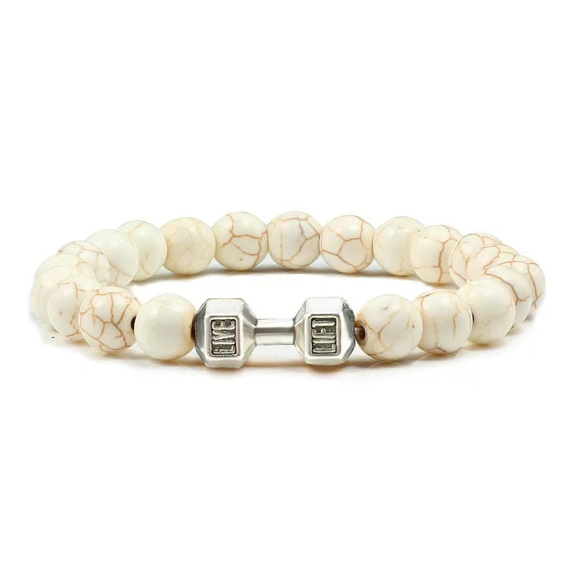 Fashion Matte Plated Alloy Beaded Bracelet Unisex Elastic Yoga Energy Bangle