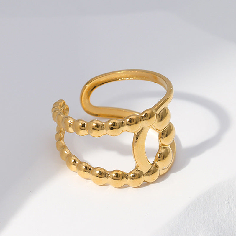 Geometric Polka Dot Gold Plated Titanium Steel Adjustable Ring for Women