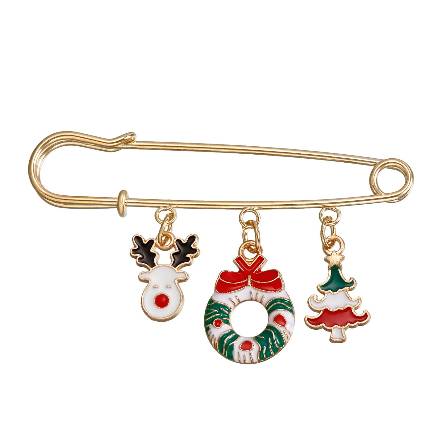 Fashionable Geometric Christmas Brooch for Women Alloy Pin with Reindeer Snowman and Bell Design Electroplated Decoration Gift