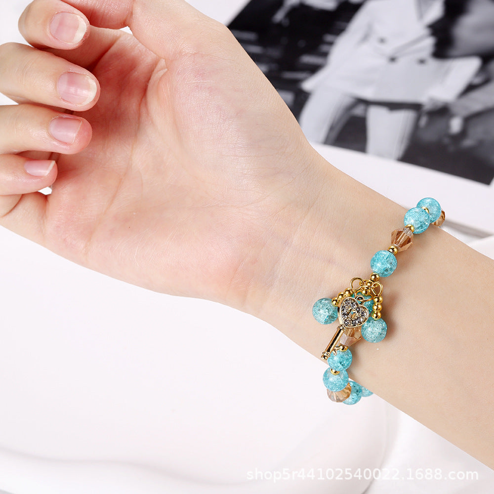 Geometric Key Crystal Glass Polished Bracelet for Women