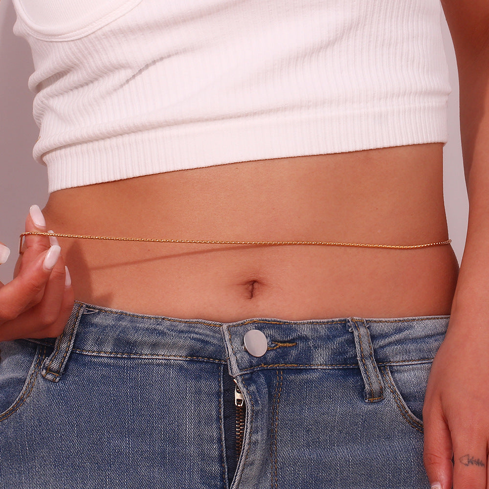 Minimalist Geometric Titanium Steel Plated 18K Gold Stainless Steel Pearl Chain Necklace for Women
