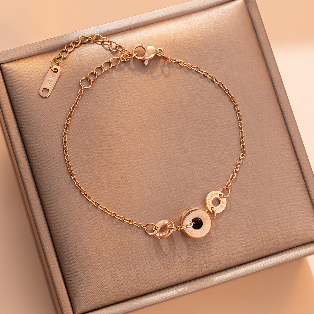 Geometric Titanium Steel Black Ceramic Plated 18K Rose Gold Bracelet for Women