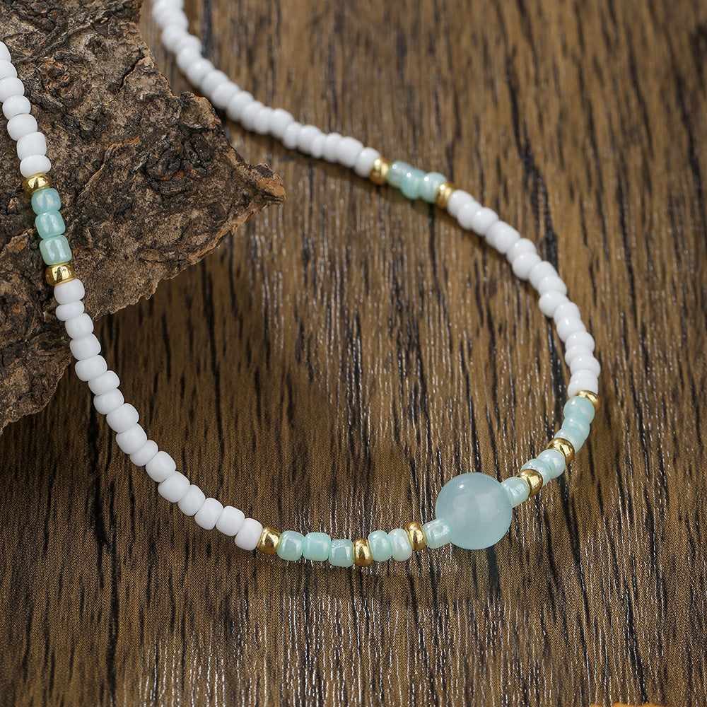 Bohemian Handmade Geometric Glass Beads Necklace Unisex Color-Block Cord Chain