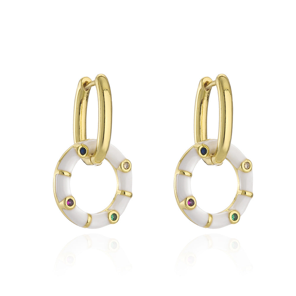 Orecchini Geometri Boho in Rame Placcati Oro 18K con Finitura a Smalto, Dettagli in Strass, Design Fresco e Carino