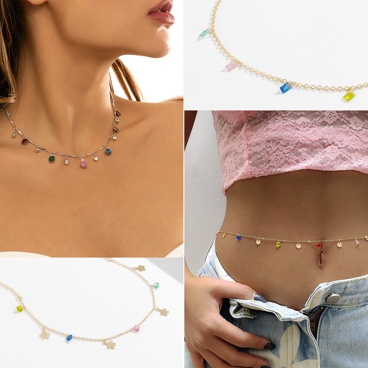 Artistic Star-Shaped Alloy Pendant Necklace with Rhinestone Accents and Fringe Detail on Delicate Single-Layer Knuckle Chain for Women