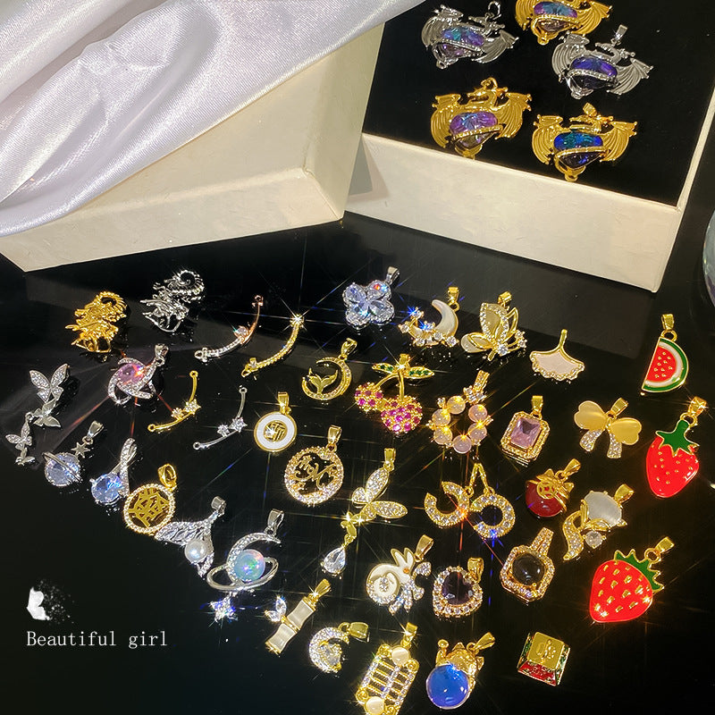 Sporty Sweet Micro-Set Cubic Zirconia Fruit Square Pendant Titanium Steel Cable Chain Necklace