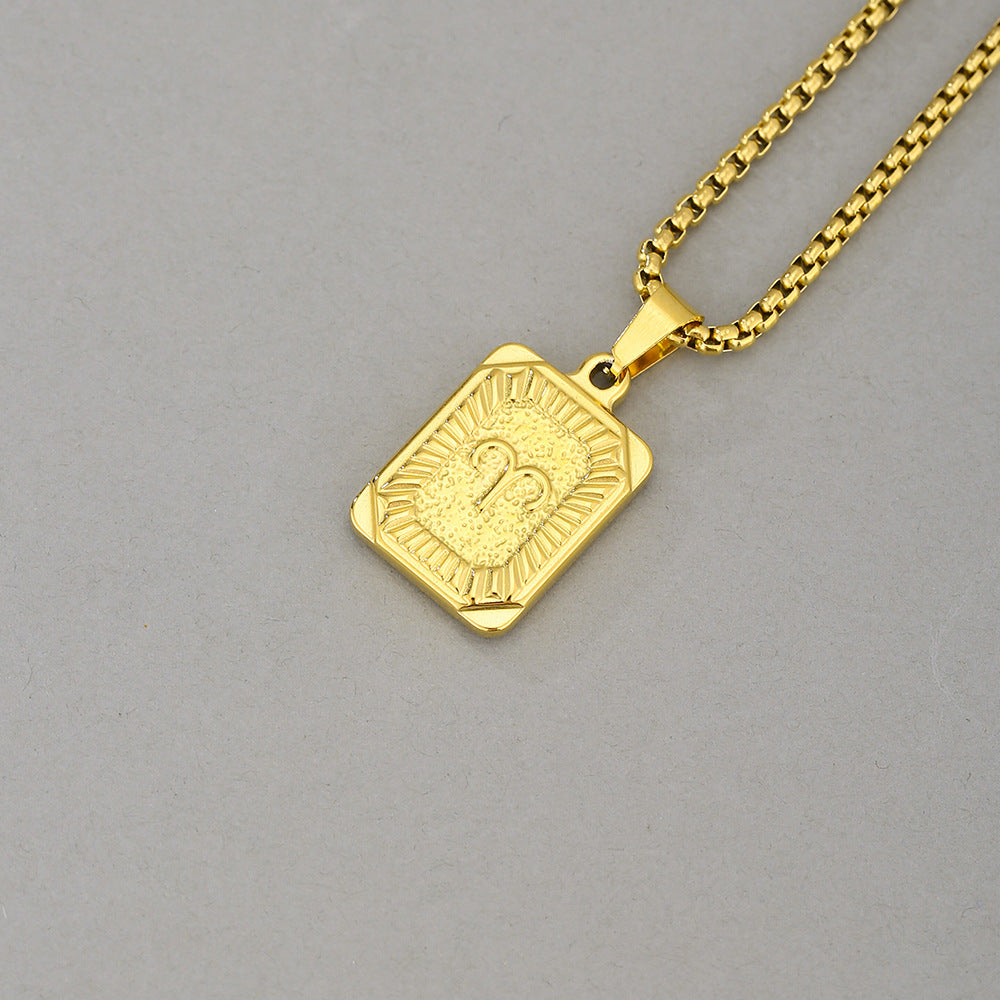 Collana con Pendente Zodiacale Geometrico Minimalista in Acciaio Inossidabile con Finitura Placcata per Uomo e Donna