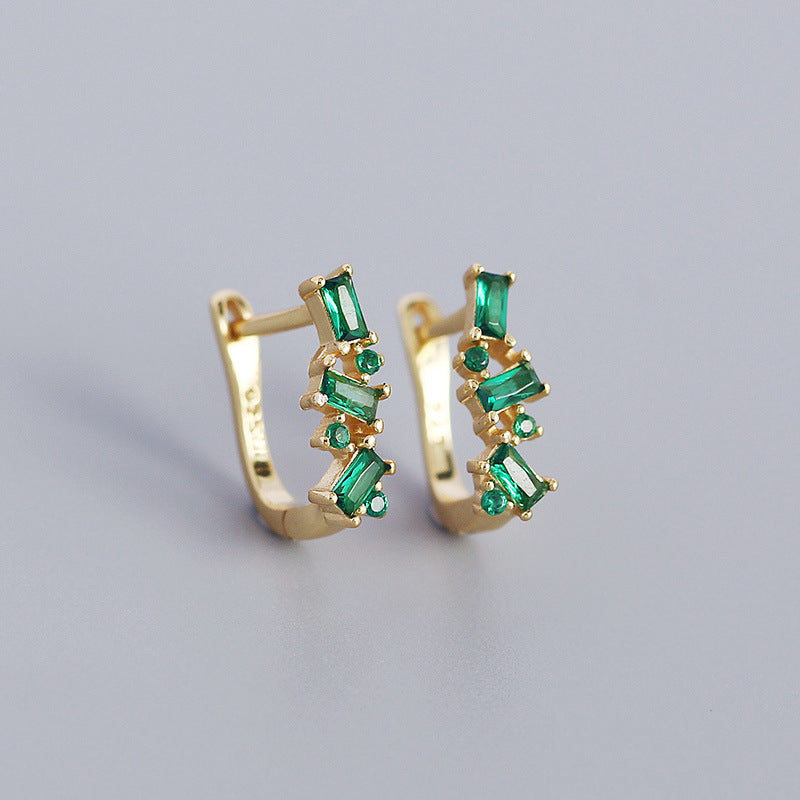 Vintage Minimalist 925 Sterling Silver Geometric U-Shaped Hoop Earrings with Cubic Zirconia for Women