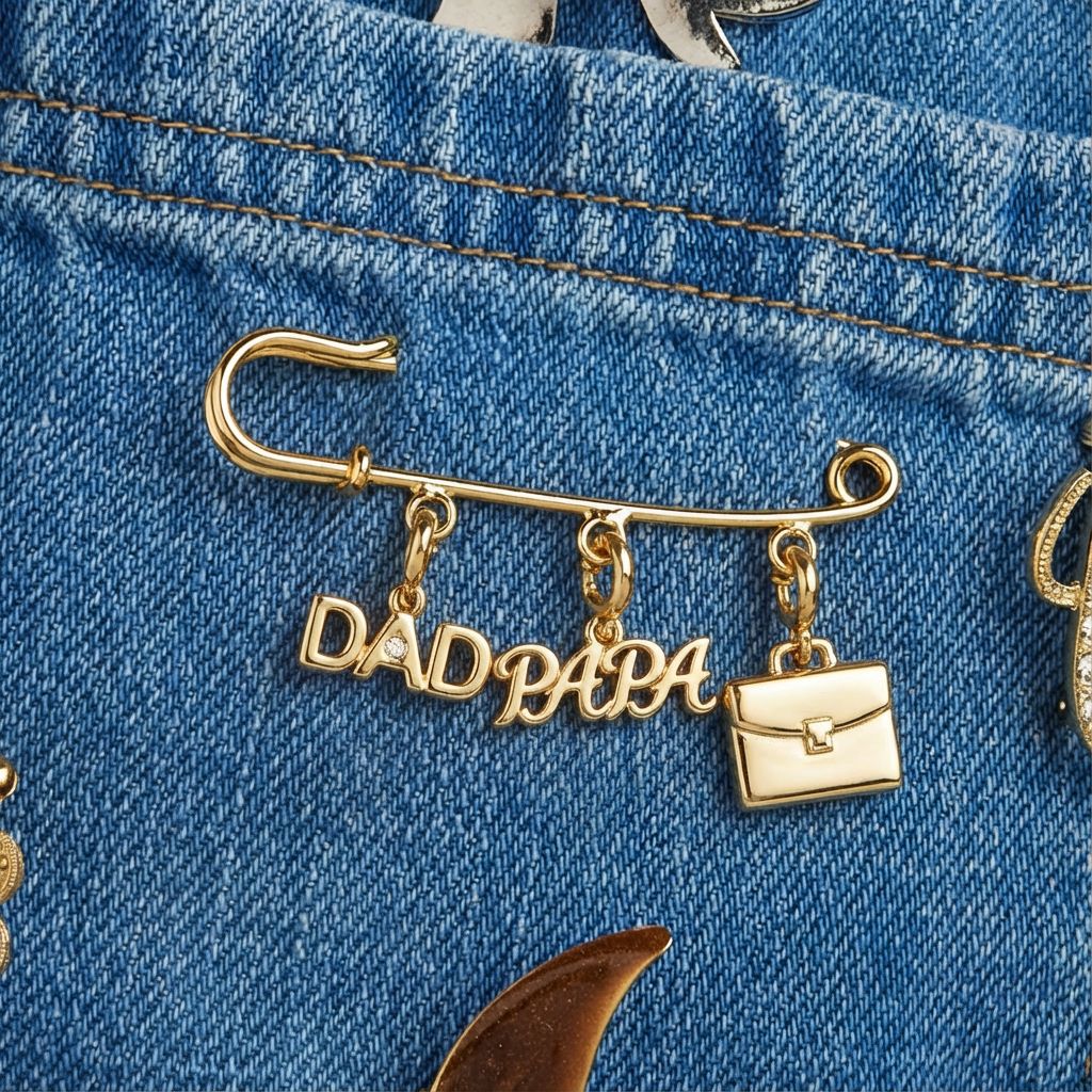 Vintage 18K Gold Plated Stainless Steel Father's Day Beard Charm Bar