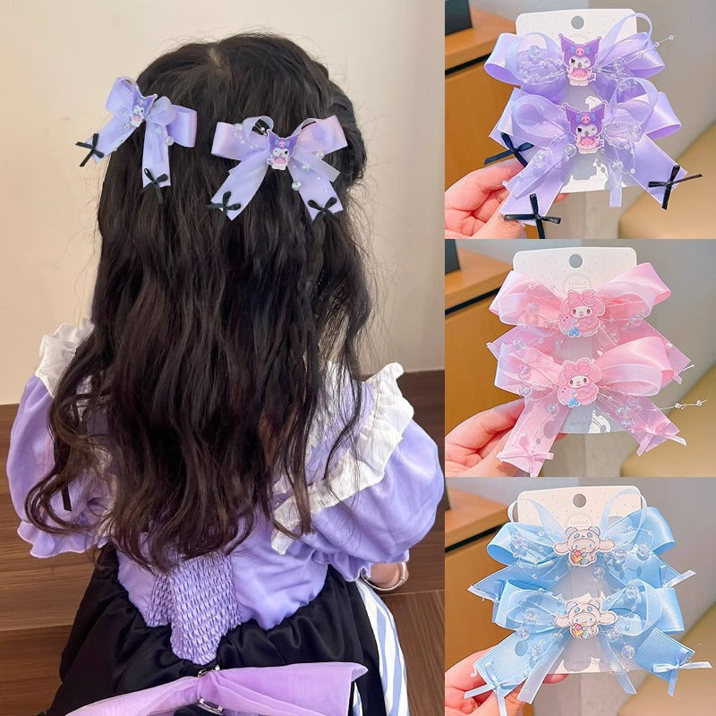 Fermaglio per capelli a fiocco per bambine con dettagli arricciati e in rete in poliestere, accessorio per capelli stile principessa