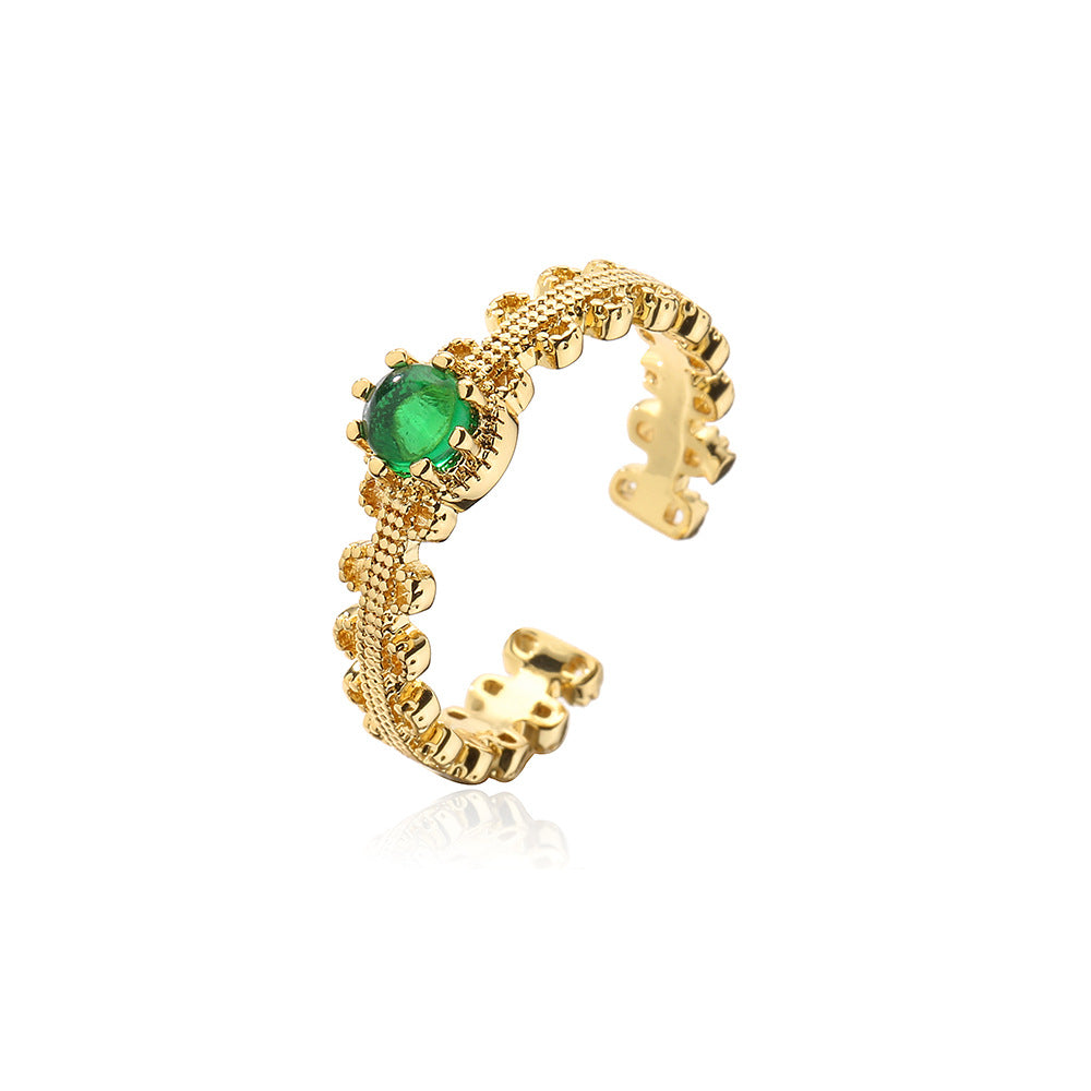 Anello da donna minimalista geometrico aperto in ottone con placcatura in oro 18 carati e intarsio in zircone