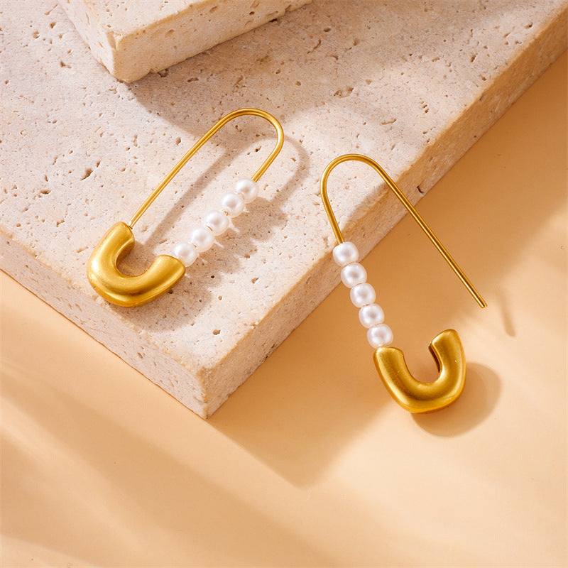 Orecchini da donna in acciaio inossidabile placcati oro a forma di spillo, design minimalista alla moda