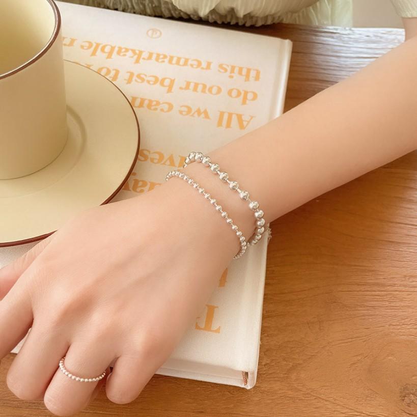 Pulsera de cadena de bolas redondas de plata de ley 925 minimalista para mujer