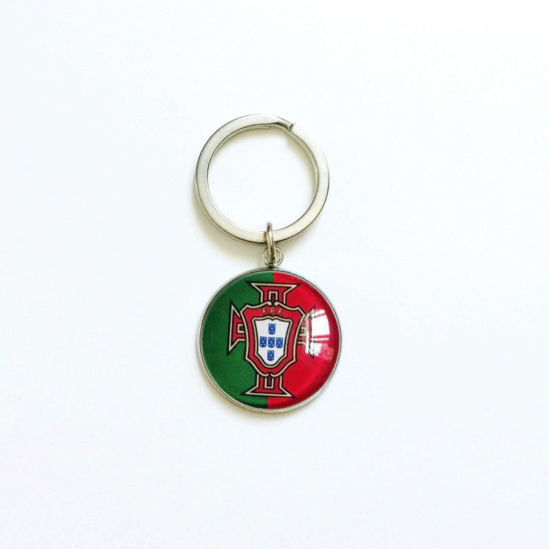 Sporty Round Stainless Steel Keychain National Football Team Souvenir Gift