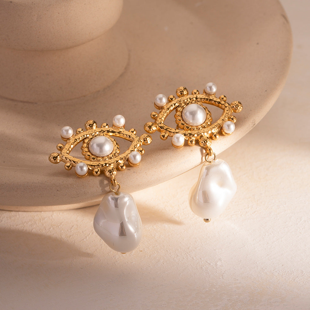 Pendientes de combinación de corazón de flor de ojo de demonio chapados en acero inoxidable geométricos estilo INS para mujer