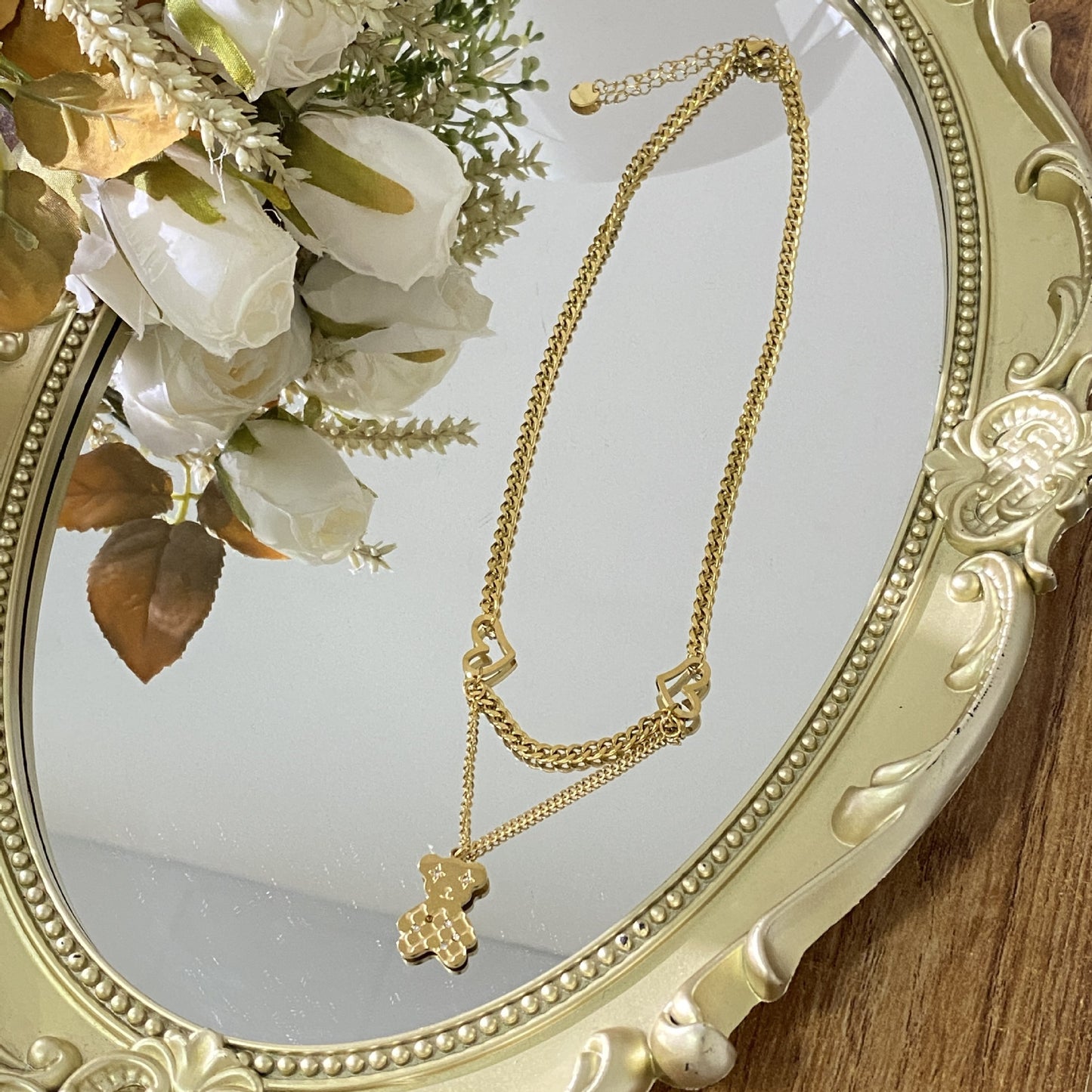 Cute Minimalist 18K Gold Plated Titanium Steel Micro-set Cubic Zirconia Bear Pendant Necklace with Tassel