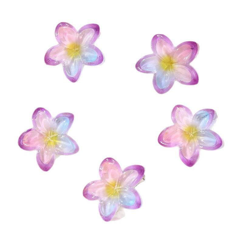 Set di fermagli per capelli a forma di fiocco in stile naturale per ragazze con design floreale sfumato, fermagli a becco d'anatra in resina plastica, accessori per capelli per bambini fatti a mano