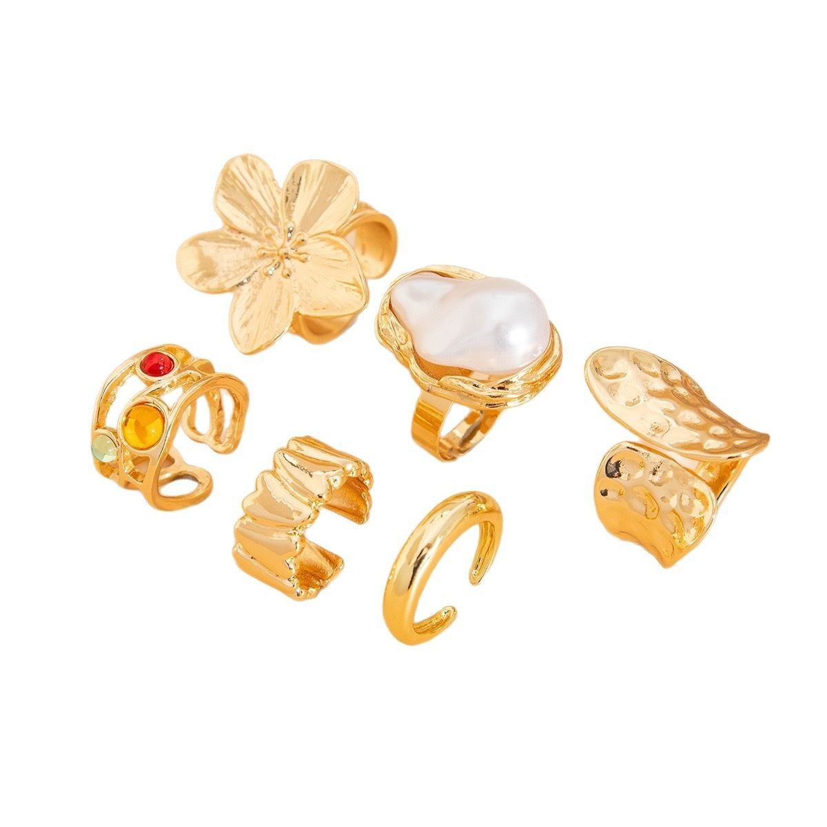 Vintage Gold Plated Alloy Floral Baroque Pearl Ring