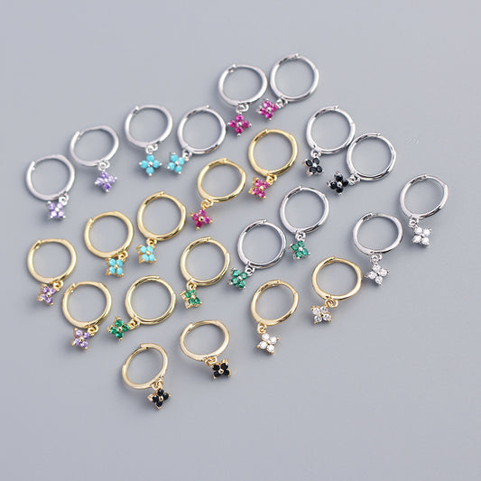Orecchini da donna con intarsio floreale geometrico in argento sterling 925 - Gioielli di lusso minimalisti per il pendolarismo alla moda