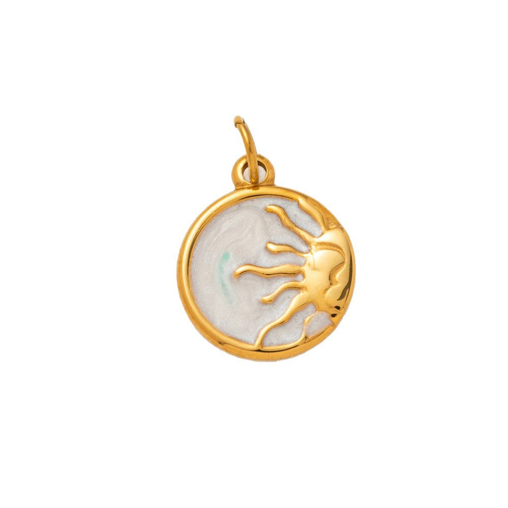 Vintage 18K Gold Plated Stainless Steel Sun Rainbow Charm Bar PVD
