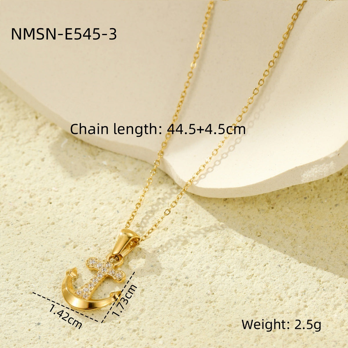 Vintage Nautical Anchor Pendant Necklace in Stainless Steel with Rhinestone Inlay for Women