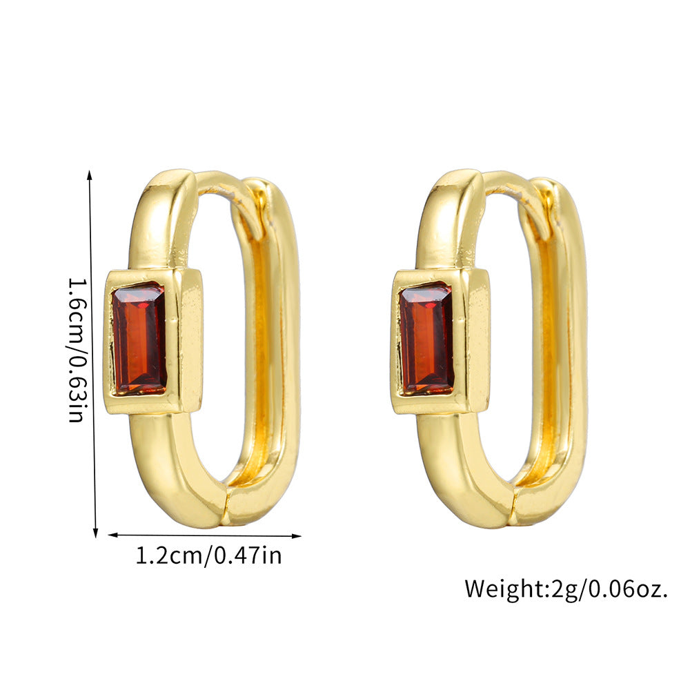 Colorful Cubic Zirconia Geometric Brass Plated U-Shaped Hoop Earrings for Women