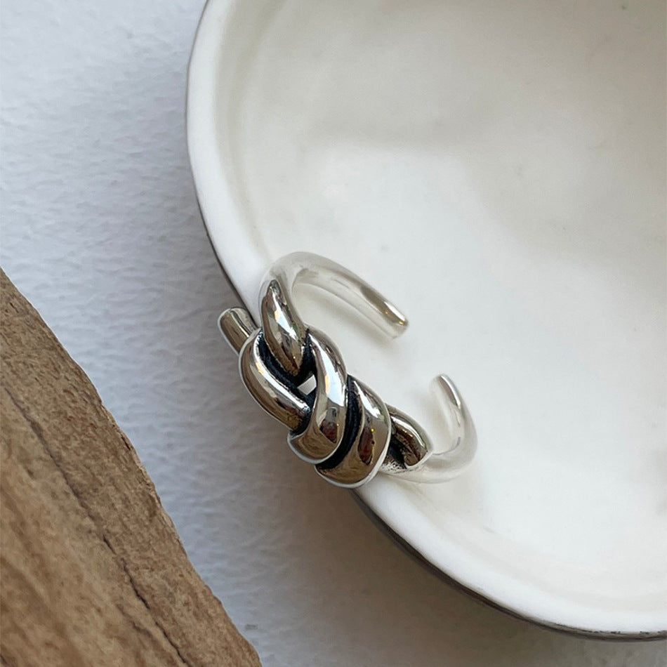 Minimalist Geometric Knot Ring for Women in 925 Sterling Silver with Antique Finish