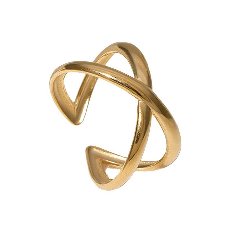 Minimalist Geometric Titanium Steel Adjustable Open Ring for Women with Gold Plating and Fade-Resistant Finish