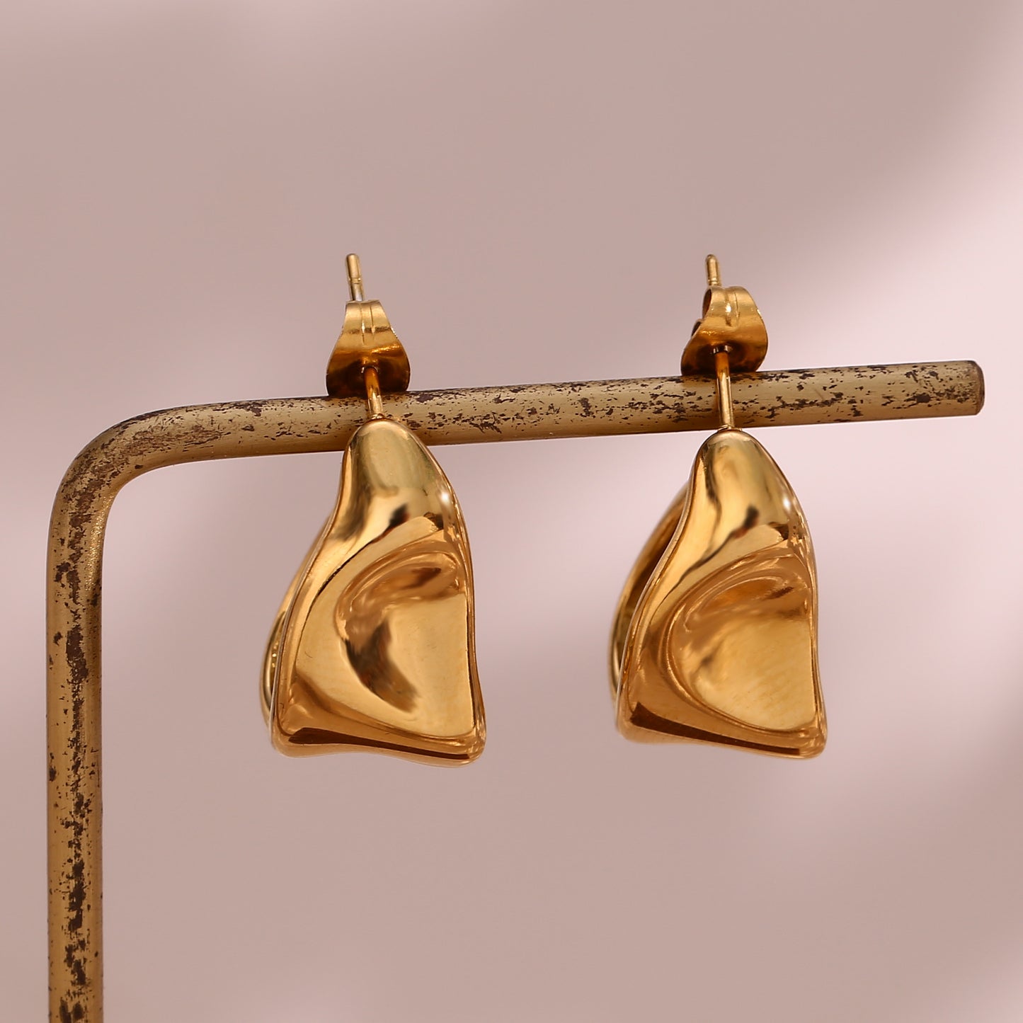 Minimalist Geometric Stainless Steel Hoop Earrings with Irregular Trapezoidal Shape and Electroplated Finish