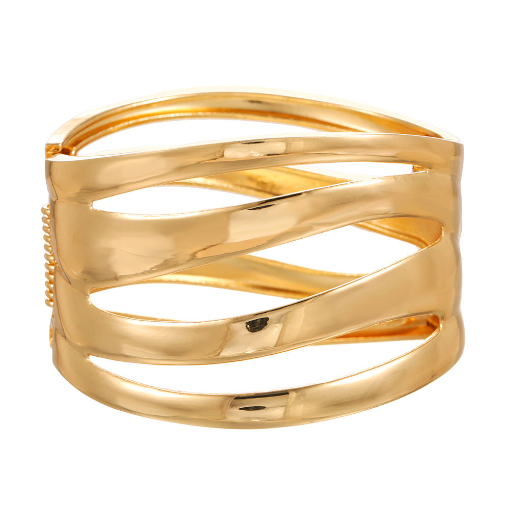 Geometric Round Plated Alloy Open Cuff Bracelet