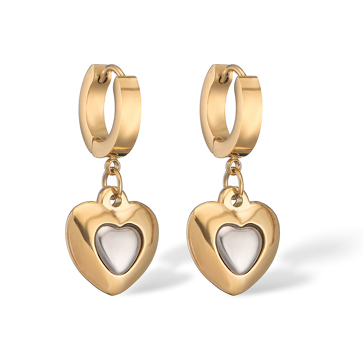 Orecchini Minimalisti a Cuore in Acciaio al Titanio con Placcatura in Vero Oro da Donna
