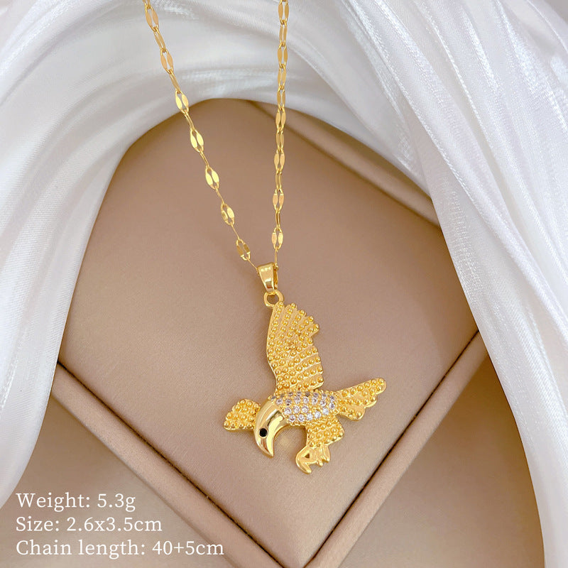 Sweet Elegant Geometric Eagle Pendant Rhinestone Plated Titanium Steel Necklace for Unisex