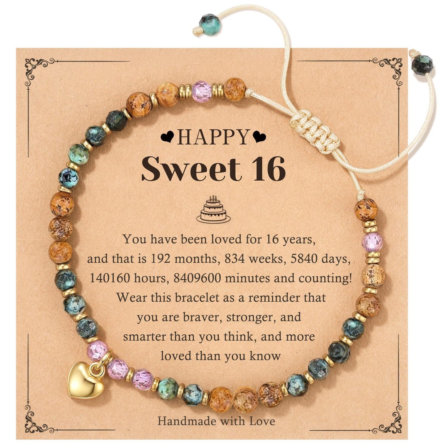 Elegant Natural Gemstone Heart Cross Pendant Adjustable Bracelet for Women
