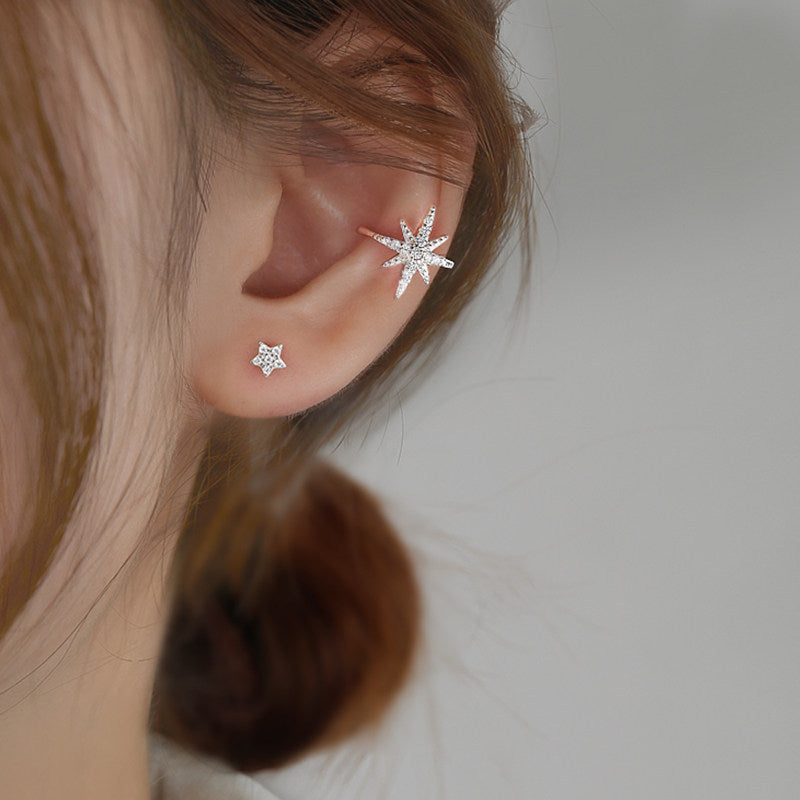 Pendientes de lujo minimalistas con circonitas en forma de estrella, de cobre, para mujer, a la moda, clips para el hueso del oído, sin perforación, elegantes.