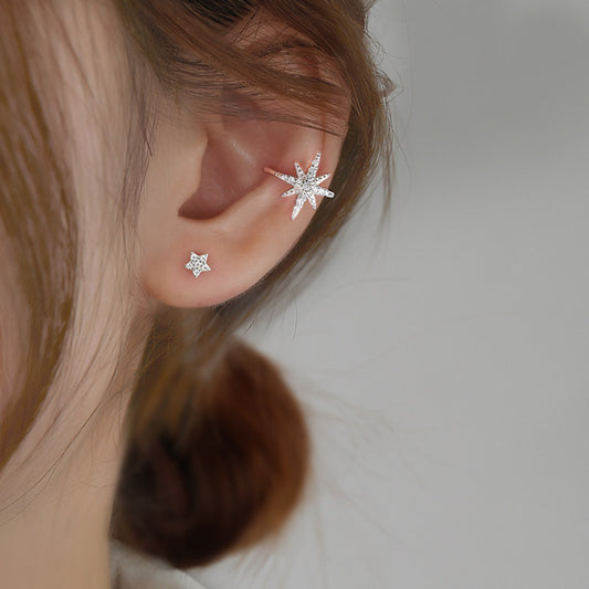 Pendientes de lujo minimalistas con circonitas en forma de estrella, de cobre, para mujer, a la moda, clips para el hueso del oído, sin perforación, elegantes.