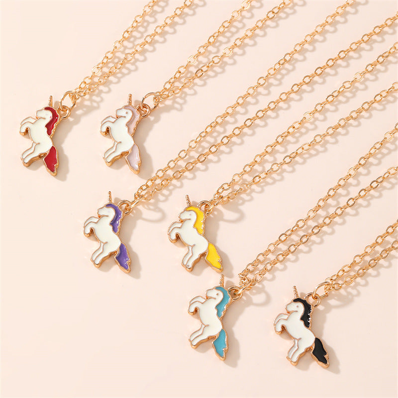 Set di Collane Minimaliste in Lega con Fiocco per Bambini con Ciondoli a Forma di Unicorno Smaltato e Cavallo Cartone Animato