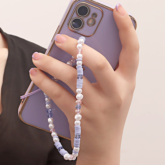 Purple Geometric Resin Beaded Phone Chain with Metal Plated Accents